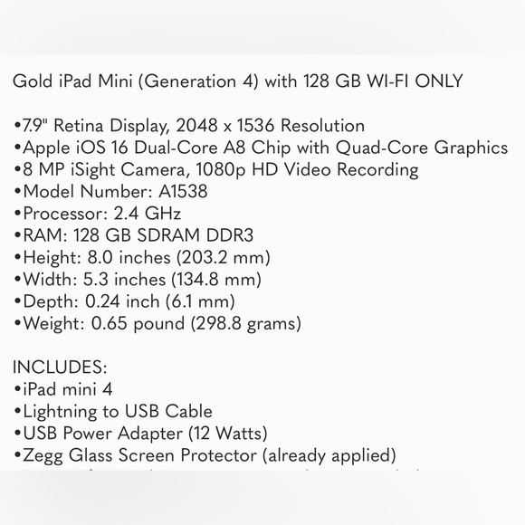 iPad Mini 4th generation 128 GB Wi-Fi only - Picture 5 of 5